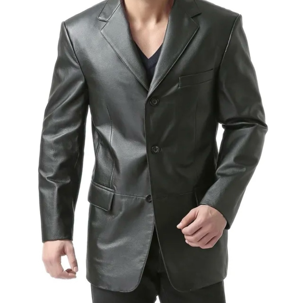 Brand new never use black blazer J Ferrar 100% genuine leather  size L.